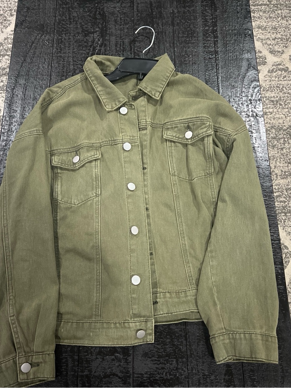Olive Green Women's Denim Jacket - Classic Button-Front